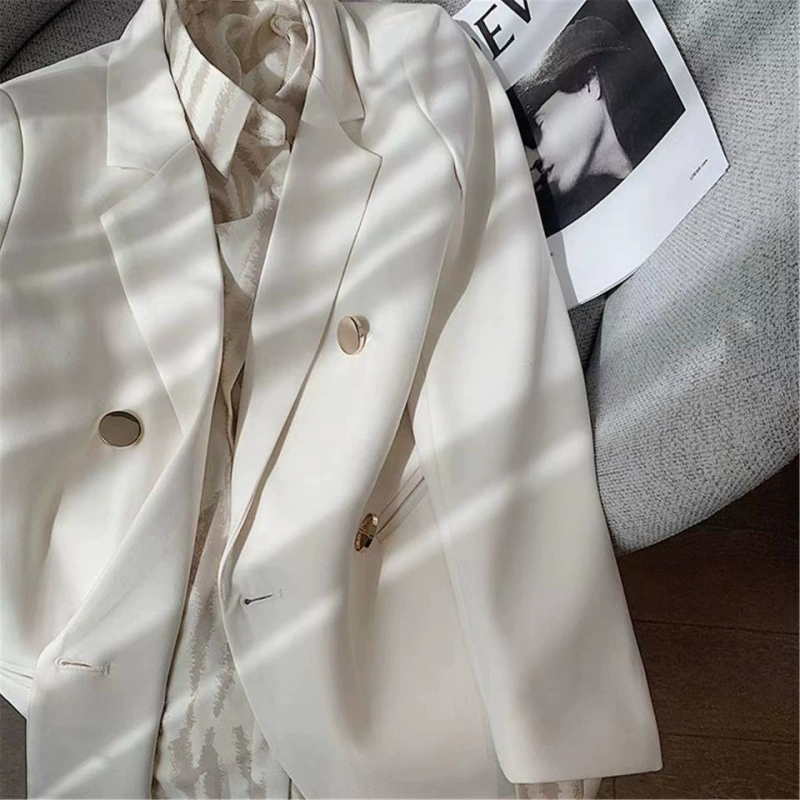 White spring autumn small classic suit jacket, white clothing, Korean style, British style, high-end