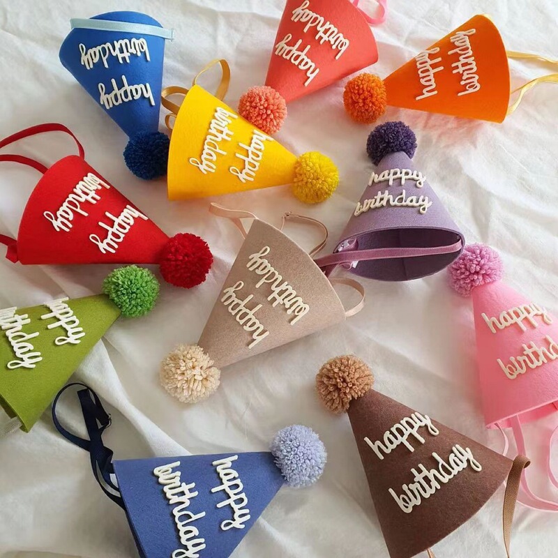 Copyright ins Han Feng Children's Birthday Full Moon One Year Old Digital Alphabet Felt Small Tip Party Hat Baby Crown