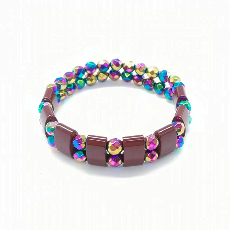Yunjin Amazon transfronteriza Venta caliente de doble capa de corte colorido negro agalla piedra pulsera hematita imán pulsera para las mujeres