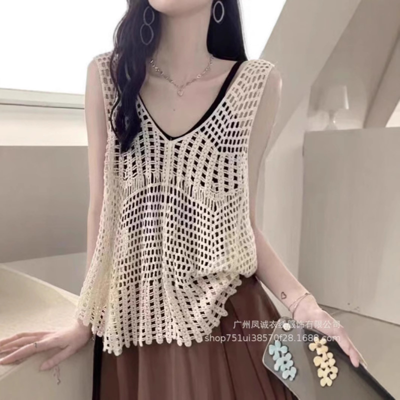 Bohemian Style Camisole Outer Blouse Women's Knitted Sweater Summer Hollow Sleeveless Vest Top Design