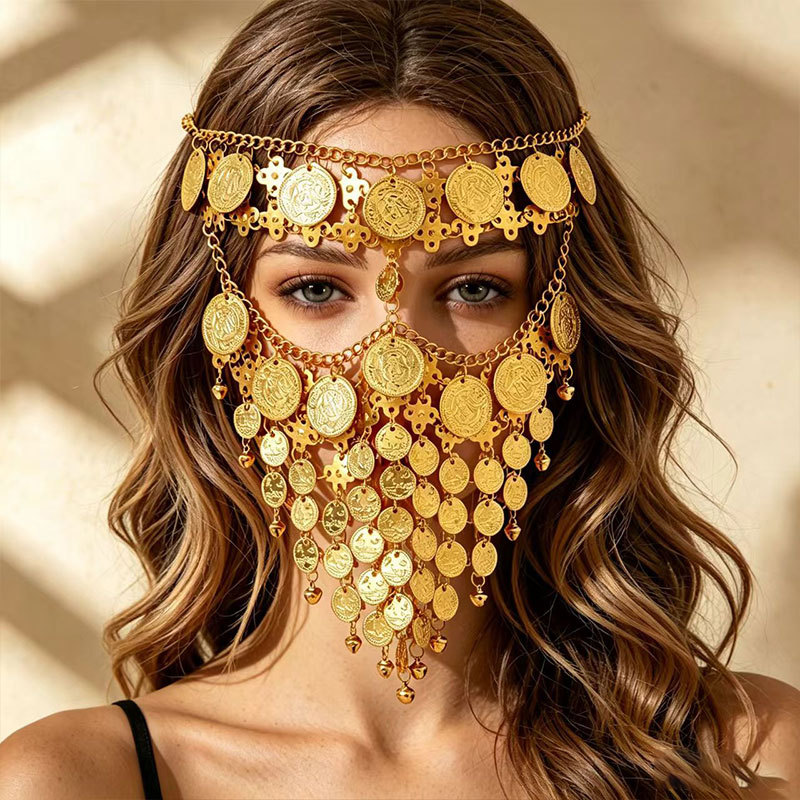 Cross-Border Exotic Style Face Chain Nightclub Bar Party Performance Coin Tassel Face Accessory European and American Mysterious Dance Party Mask