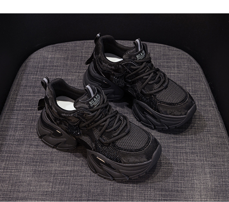 Giày sneaker nữ chunky đế dày tăng chiều cao, phong cách năng động, đế đệm khí — M2957 màu nâu, M2957 màu xám, M2957 màu đen chi tiết 21