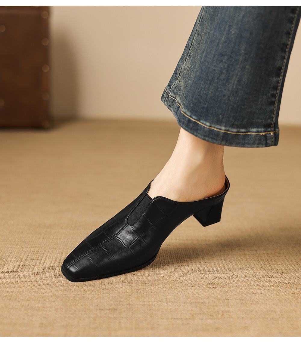 Sandal cao gót nữ mũi nhọn quai ngang gót 5 cm — đen chi tiết 16