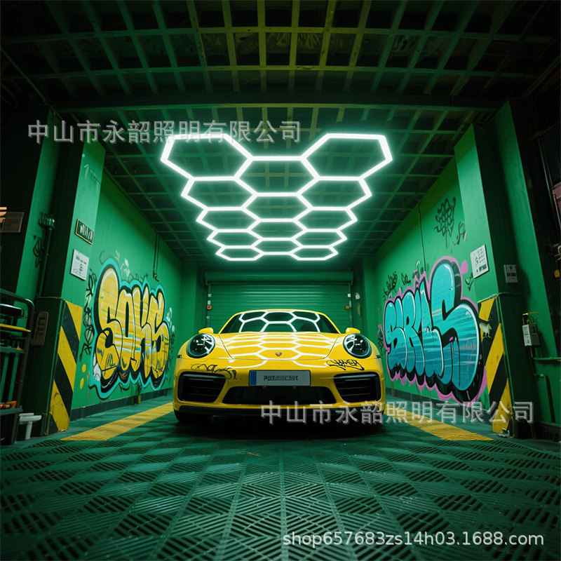 LED自動車修理専用六角ステーションランプ防水ハニカムステッチランプ2025車庫洗車室ハイライト照明|undefined