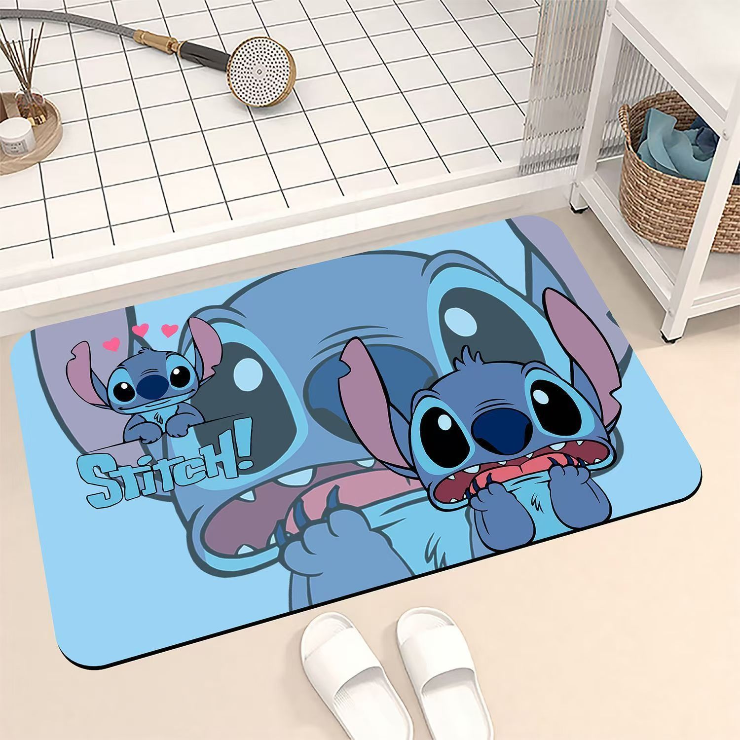 Tapete de baño de diatomeas Stitch, diseño adorable, antideslizante para baño u entrada.