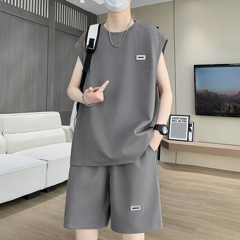 Sleeveless T-Shirt Suit Men's Summer Quick-Drying Ice Silk Cool Summer Youth Sports Casual Vest Shorts Trendy Sleeveless T-Shirt Suit Men's Summer Quick-Drying Ice Silk Cool Summer Youth Sports Casual Vest Shorts Trendy