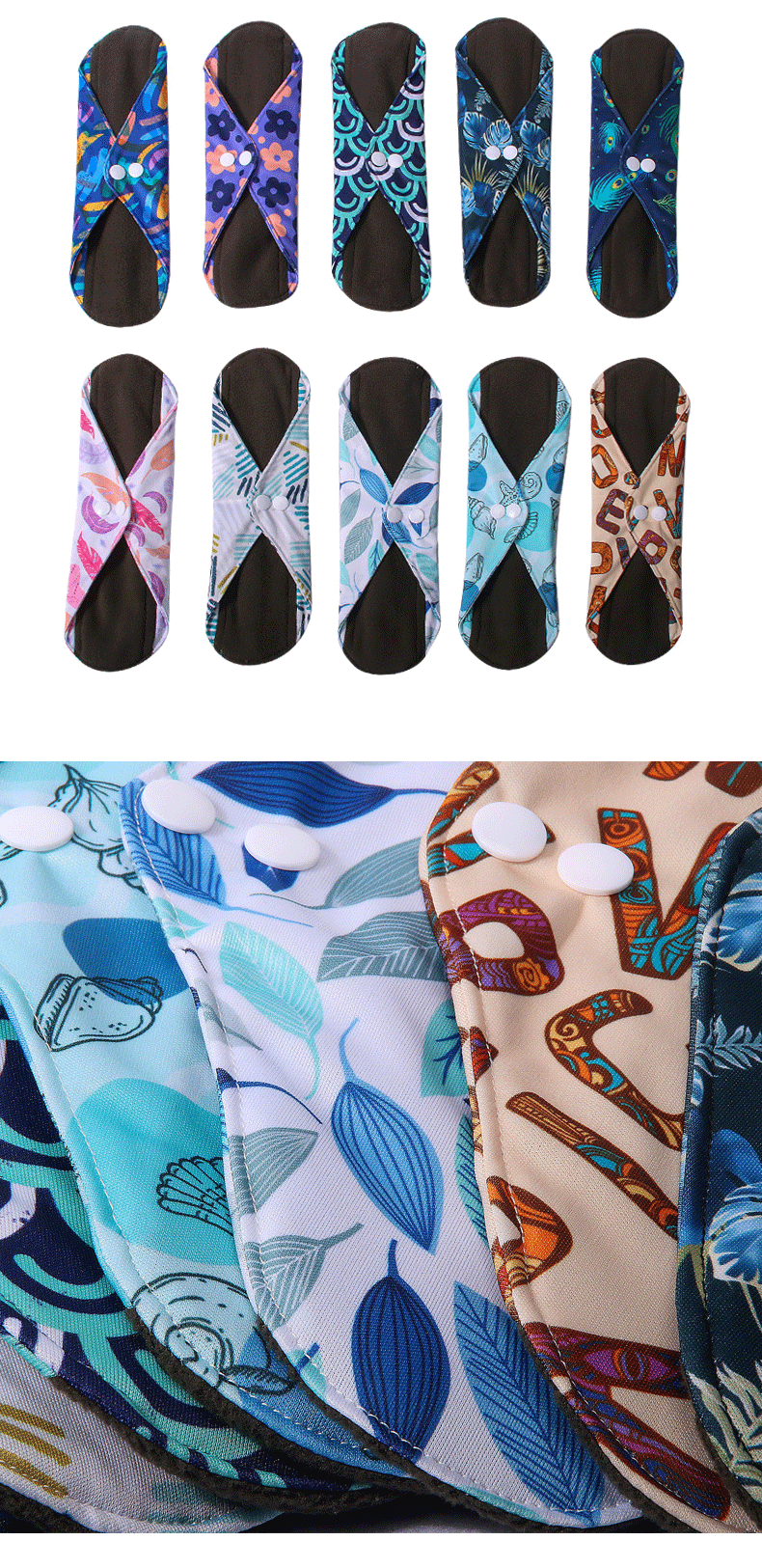 透气防漏竹炭可洗卫生巾