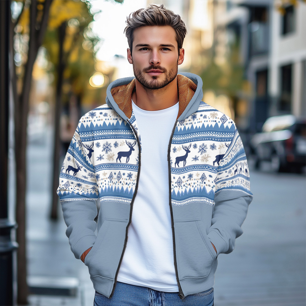 Cardigan con cappuccio da uomo con zip per inverno_voghion.com