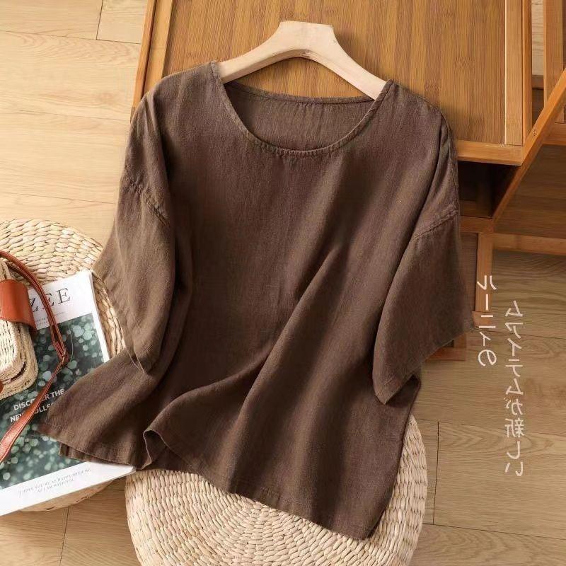 Casual Ramie Short-Sleeved Shirt for Women, Summer New Style, Loose Top for Middle-Aged Mothers, Solid Color Cotton and Linen Shirt Casual Ramie Short-Sleeved Shirt for Women, Summer New Style, Loose Top for Middle-Aged Mothers, Solid Color Cotton and Linen Shirt