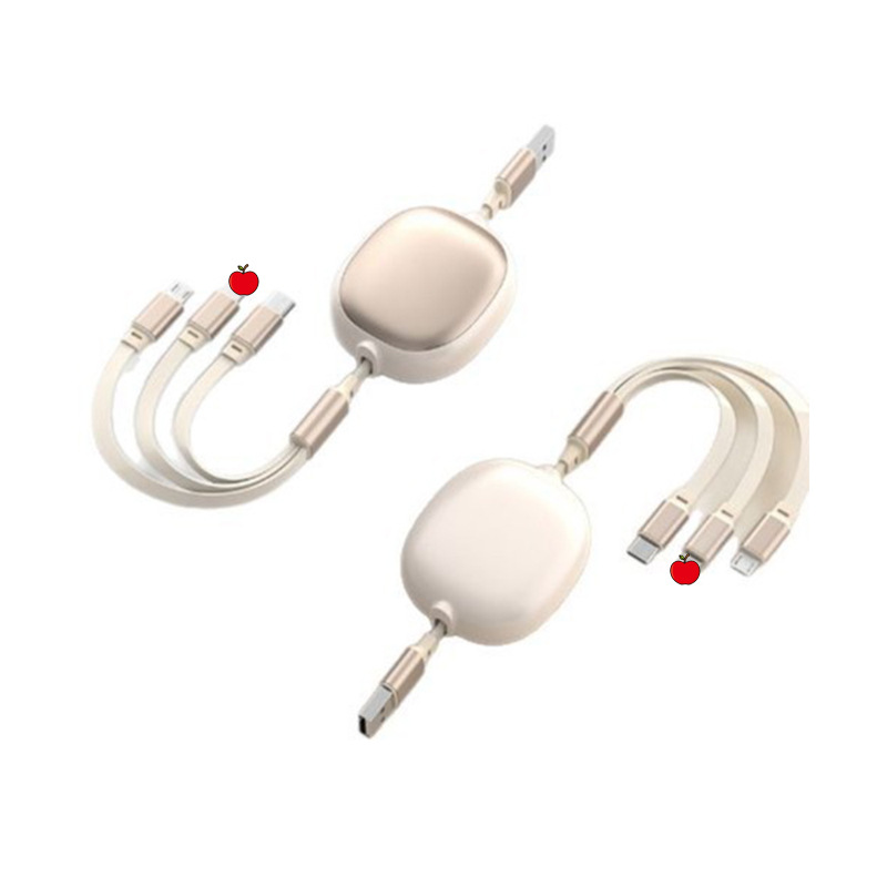 100W carga súper rápida, uno para tres cables de datos, cable de carga telescópico tres en uno, logotipo de regalo, carga de coche