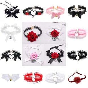 Bow lace small bell necklace choker clavicle chain neck accessories soft girl neck strap cos maid collar