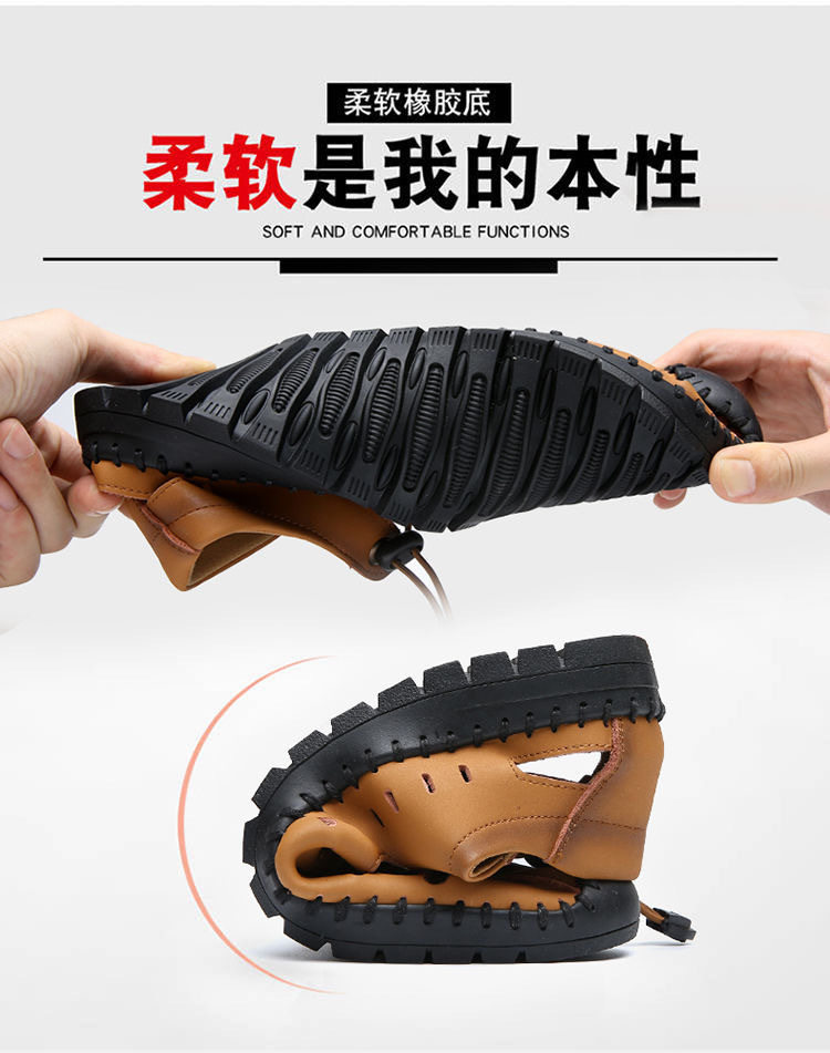 Dép sandal nam quai ngang da bò thật đế mềm thoáng khí kiểu lỗ rỗng — Màu Kaki, Màu nâu vàng, Màu đen chi tiết 5