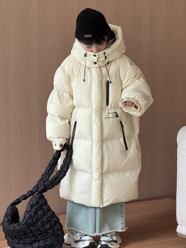 Children's new down jacket Korean winter boys and girls long thick hooded white duck down thermal coat