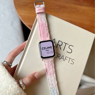 For Apple Watch Gen applewatchs10 Gradient Woolen Check Leather iwatch987SE Band