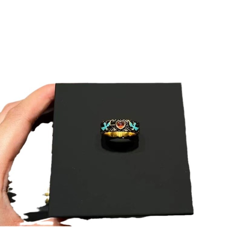「Bird Collection」ヴィンテージ中古バードリングレディースレトロブラッシュレッドラブブッチスタイル人差し指リング|undefined
