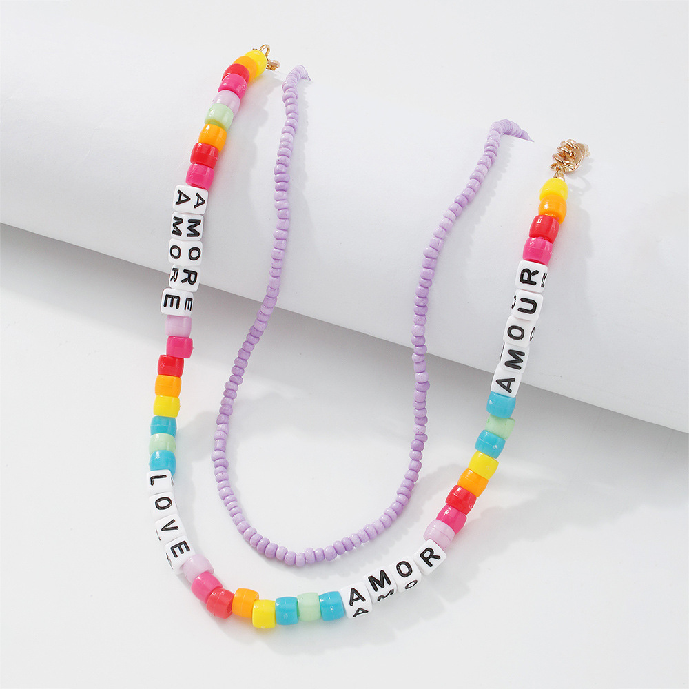 Fashion Bohemian Color Miyuki Beads Resin Letter Necklace Wholesale Nihaojewelry display picture 7