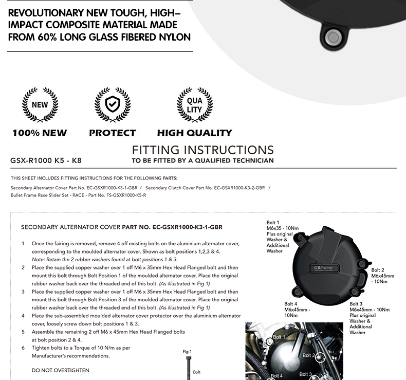 Suitable for Suzuki Gsx-R1000 K5-K8 Modified Engine Protective Cover Gbracing Engine Anti-Fall Side Cover