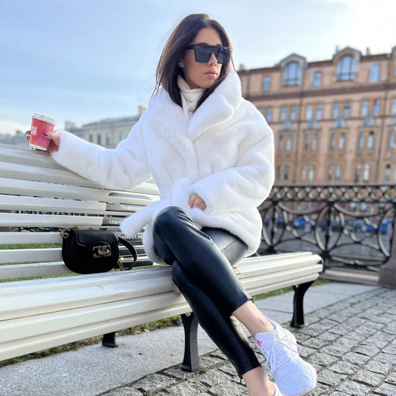 Women's Clothing 2024 fur coat rabbit fur lapel fur coat thick warm belt coat for women_voghion.com