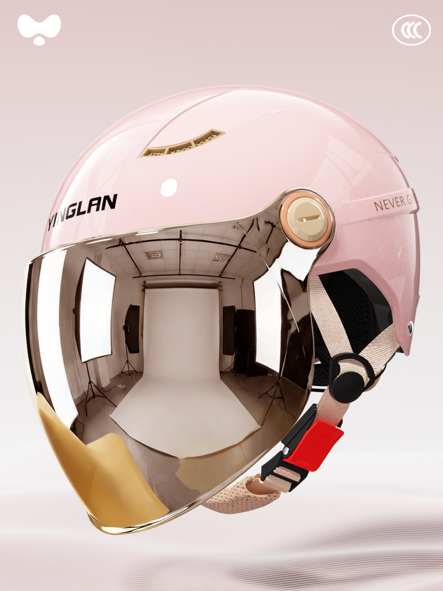 Motosiklet kaskı (dəbilqə) — Universal Certified Motorcycle Helmet - 3c-peach-pink-electroplated-long-mirror-new-national-standard-class-a