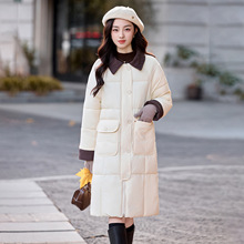 2025冬季新款韩版拼接保暖棉服女中长款小翻领设计女式棉衣HM8527