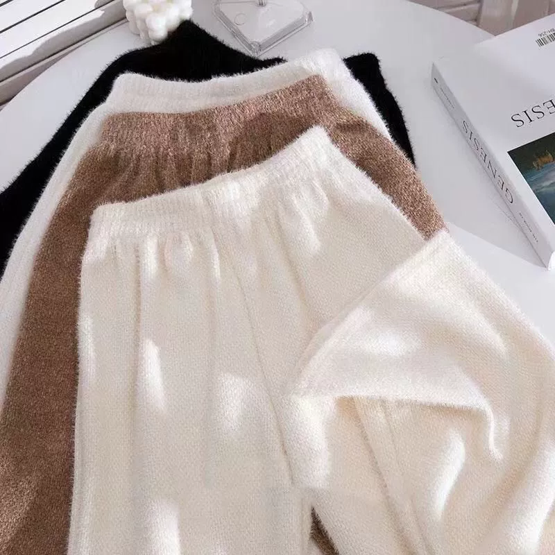 Норковый бархат трикотажные широкие брюки женские осенние и зимние большие размеры прямой талии с высокой талией