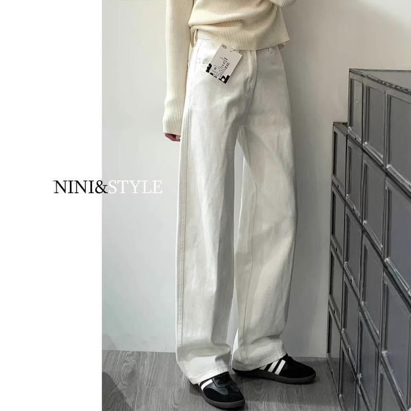 White Narrow Wide-Leg Jeans for Women, Spring 2026 New High-Waisted Premium Drape Effect, Petite Straight-Leg Long Pants White Narrow Wide-Leg Jeans for Women, Spring 2026 New High-Waisted Premium Drape Effect, Petite Straight-Leg Long Pants