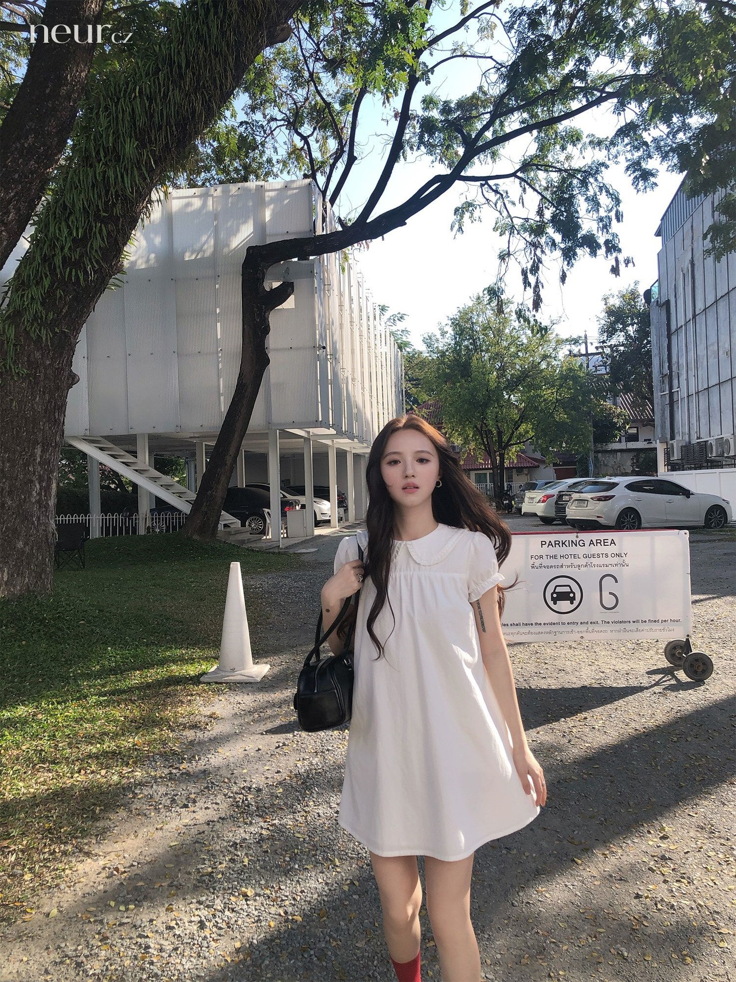 First Love Little White Dress Spring 2026 Summer Sweet Age-Reducing Doll Collar Short-Sleeve Dress for Petite Figures Loose Short Dress