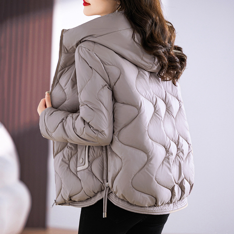 Algodón corto para mujeres 2024 nuevo estilo brillante estilo exterior delgado y ligero algodón encapuchado chaqueta de algodón para mujeres image 2