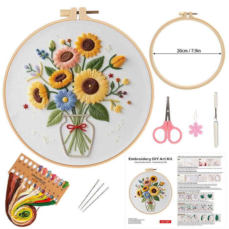 Nuevos productos bordados a mano DIY material paquete ramo de flores flores girasol original Amazon transfronterizo inglés