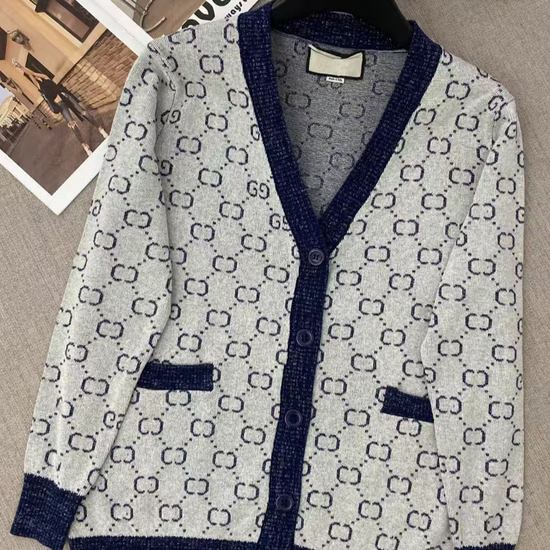 Shenzhen Nanyou Goods ~ High Version Original Women's Casual Silver Thread g Letter Sweater Classy Wool Cardigan for Women