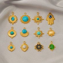 新品冲床压型吊坠配件DIY天然石钛钢项链耳饰半成品配饰厂家批发