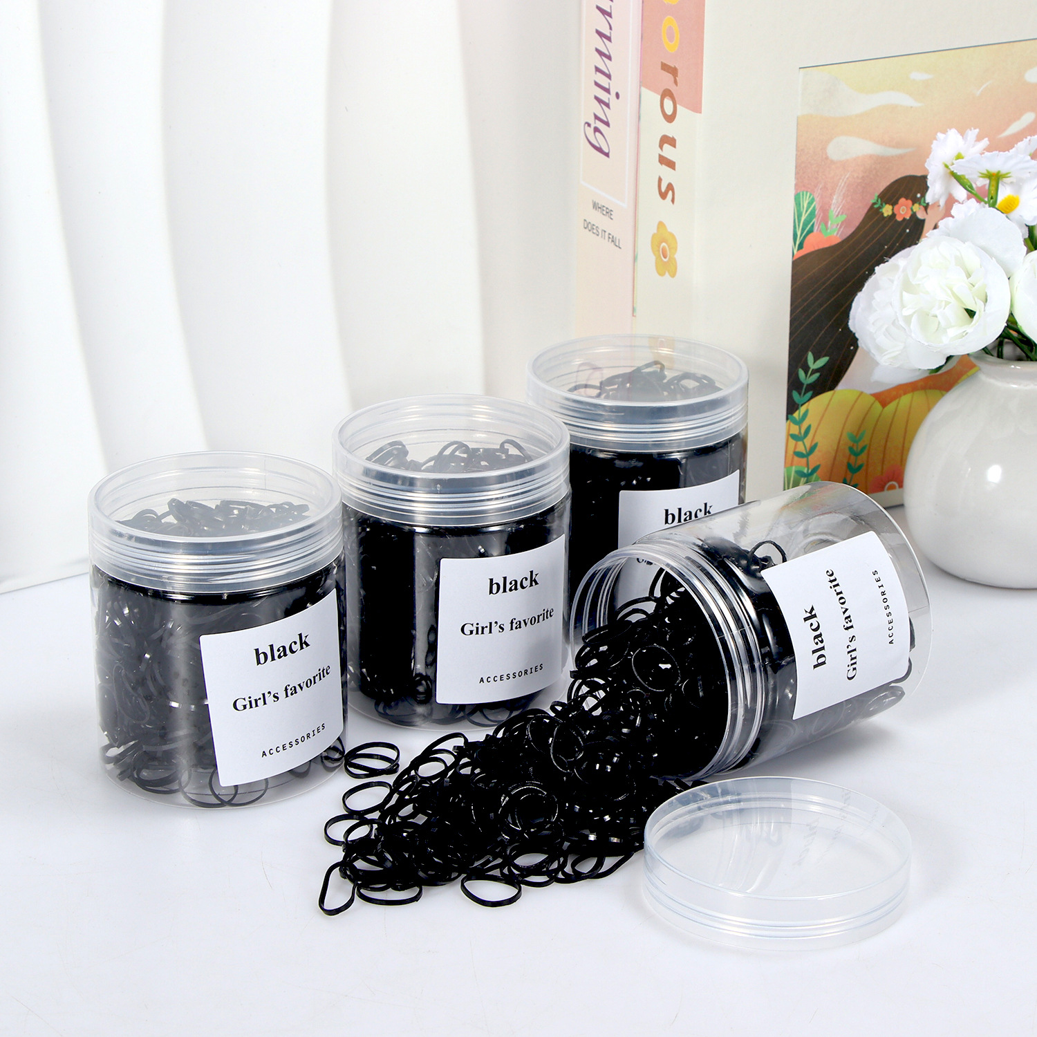 Banda de goma negra para niños, alto valor elástico, duradero, lazo para el cabello, no daña el cabello, anillo para el cabello de goma, accesorios para la cuerda para la cabeza, puesto