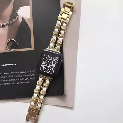 Стильный двурядный браслет из смешанной кожи с цепью для Apple Watch - универсционный металлический дизайн цепи