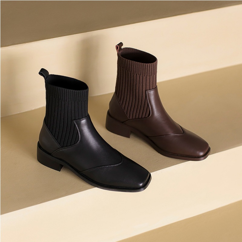 College Career Versatile Square Toe Thick Heel Warm Plush Women's Boots_voghion.com