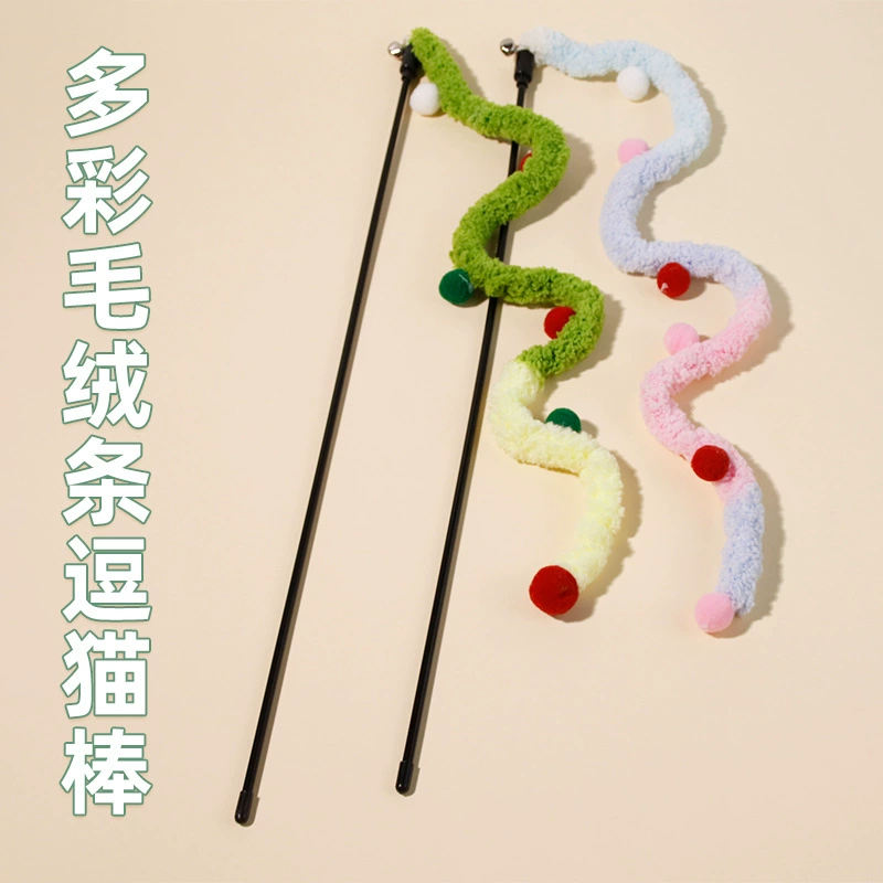 Игрушка для кошек, градиент цвета, плюшевая полоска, палочка для дразнения кошек, саморазвлечение, облегчение скуки, интерактивная палочка для дразнения кошек, звук колокольчика, игрушка для кошек