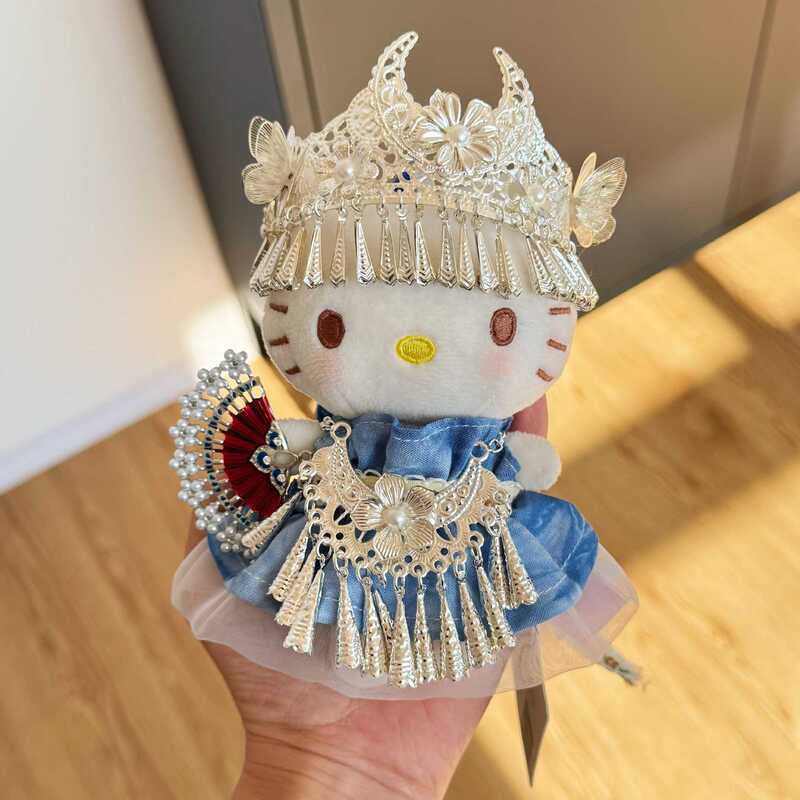 Authentic Miao Ethnic Hello Kitty Bag Pendant, Ethnic Style Silver Accessory, Kt Backpack Charm, Gift for Friends