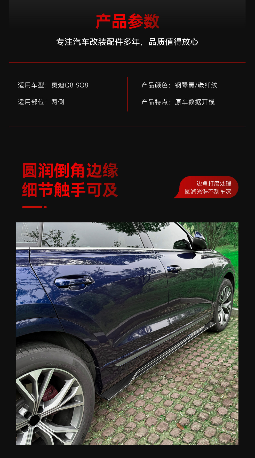 Suitable for 2019+ Audi Q8 Sq8 Sline Dedicated Abs Side Skirt Spoiler Surround Cross-Border Modification