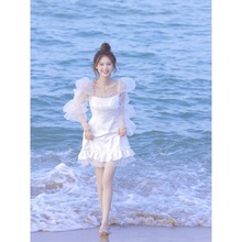 2024年新款女春夏小个子白色连衣裙海边度假风生日小礼裙气质名媛