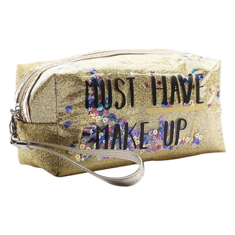 Bolsa de cosméticos transparente con efecto arena movediza estilo coreano, bolso a prueba de salpicaduras y brillante, venta caliente para comercio exterior.