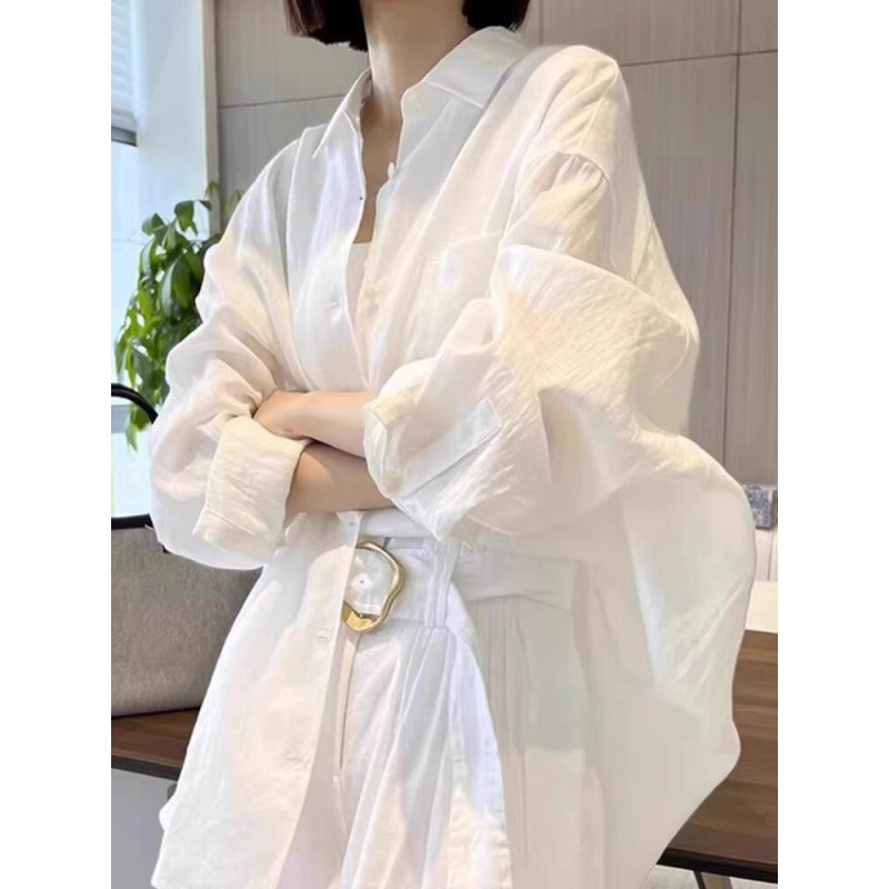Loose White Cotton and Linen Long-sleeved Shirt Women's Spring and Autumn Outer Cardigan High-end Linen Shirt Korean Style Trendy Top