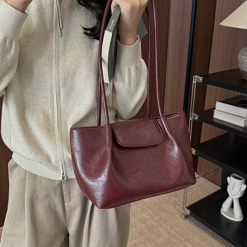Túi tote đeo vai nữ tối giản, thiết kế nhỏ gọn, dung lượng lớn — màu cà phê, màu kaki, màu nâu, màu đỏ chi tiết 28