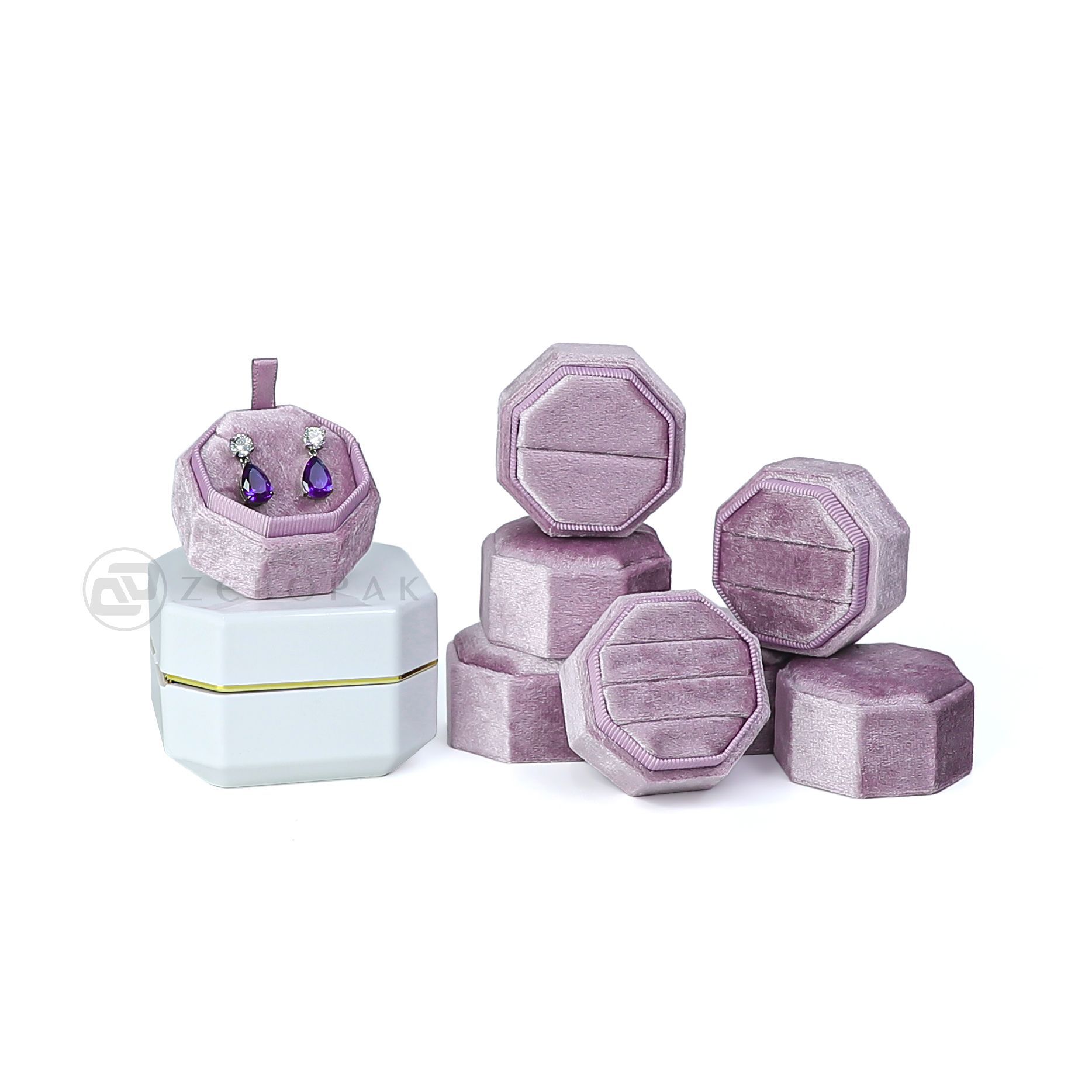 연한 보라색, 싱글 링 박스 [귀걸이 보관 가능]