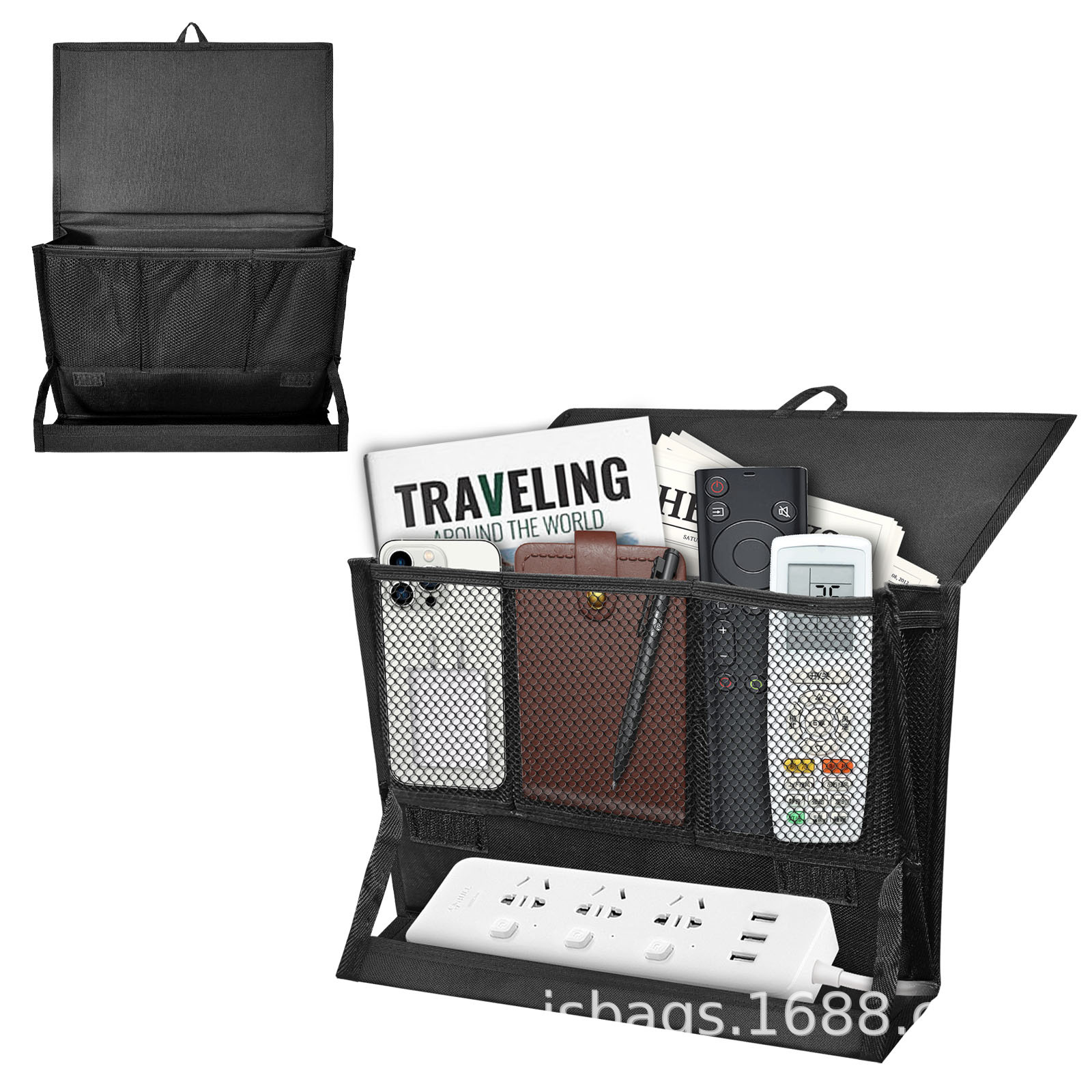 亚马逊床头床边收纳袋杂志架多功能手机遥控器收纳盒家居用品学生