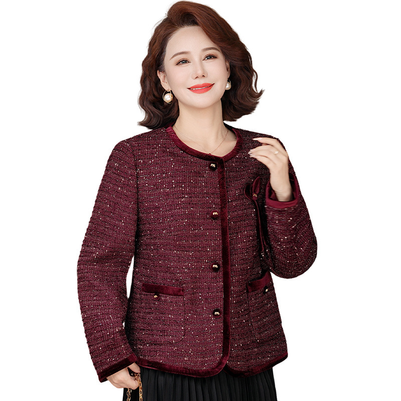 妈妈春秋装洋气小香风外套2025新款50多岁中老年女士粗花毛呢上衣|undefined