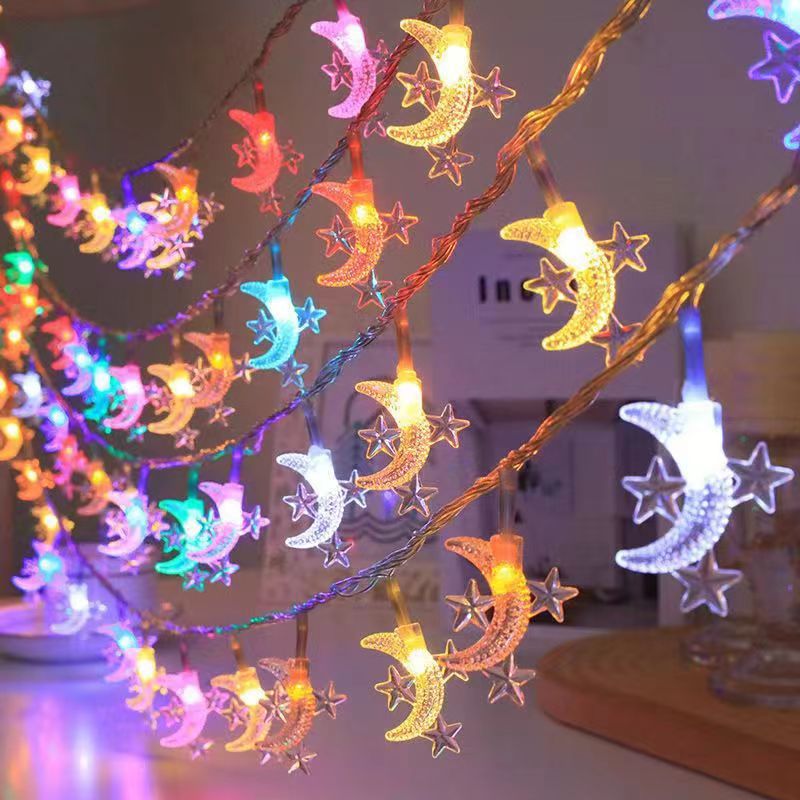 Explosiva LED Middle East Gurbang Festival Palace Lantern Tres estrellas con luna perla Luna Musulmana Lámpara de colores Lámpara de cadena