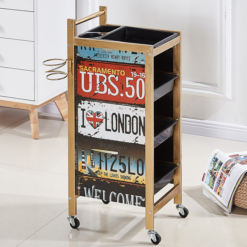 レトロ理髪カートヘアサロントロリーバーバー理髪店パーマ染料ツールカート美容トロリー