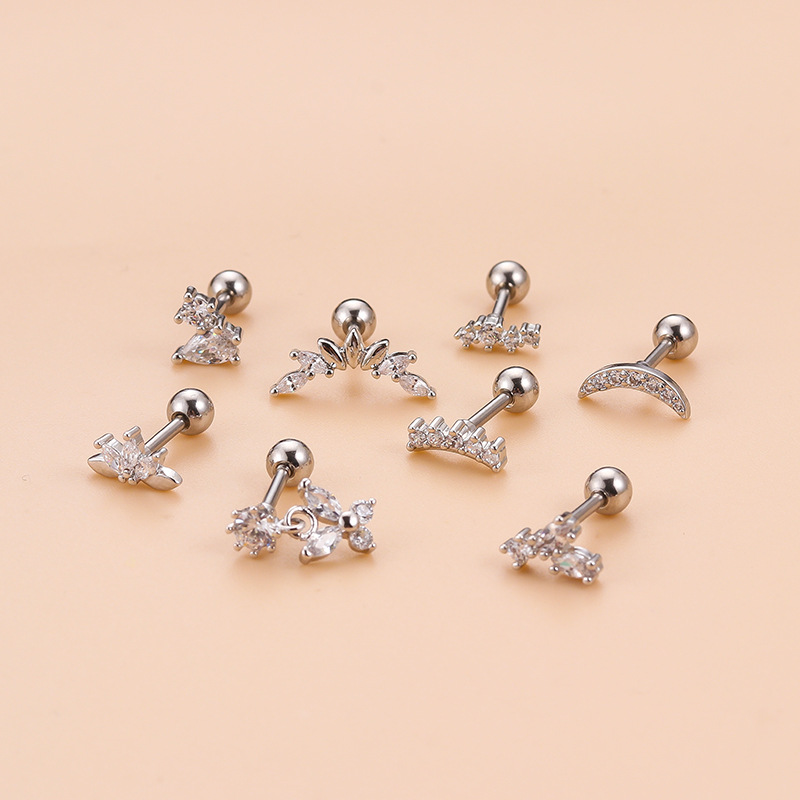 Nuovo doppio testa vite in acciaio inox asta spessa orecchio farfalla zircone orecchini a bottone orecchini puntura singolo_voghion.com
