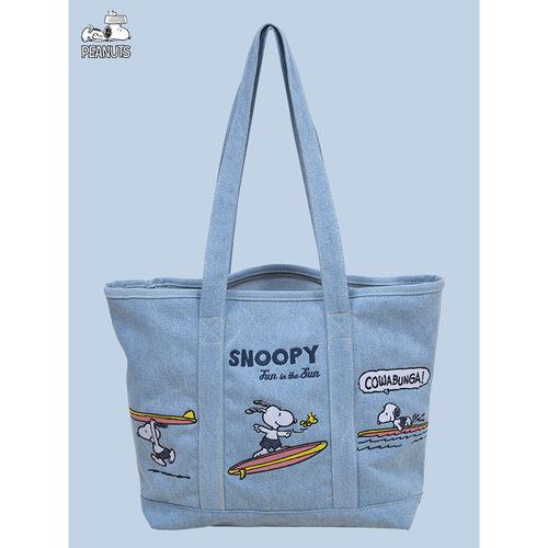 SNOOPY Snoopy denim shoulder bag women's versatile large-capacity student school bag Japanese fashion tote bag