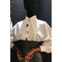 韩国东大门秋季新款时尚气质珍珠扣翻领系扣长袖衬衫女上衣潮