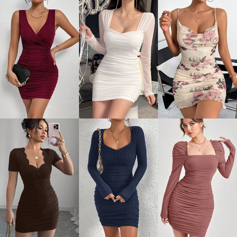 Shein Sexy European and American Style One-Line Neckline Bodycon Mini Skirt Women's Spring and Summer Hot Girl Waist-Cinching Sexy Evening Dress Dress Shein Sexy European and American Style One-Line Neckline Bodycon Mini Skirt Women's Spring and Summer Hot Girl Waist-Cinching Sexy Evening Dress Dress